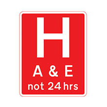 UK Traffic Sign Hospital Ahead with Accident and Emergency Facilities